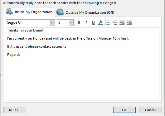 Auto reply outlook