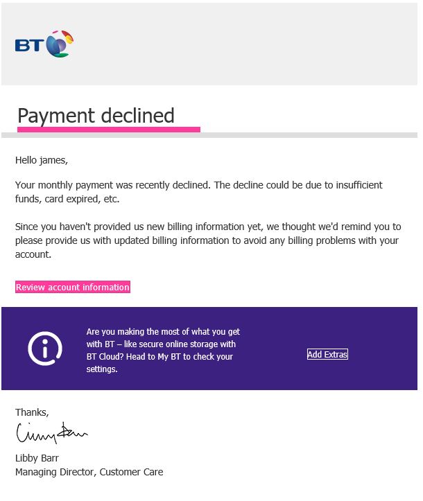 BT Phising email