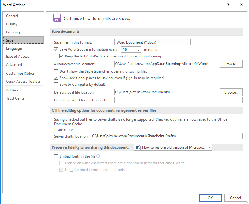 how to automatically turn on autosave in word