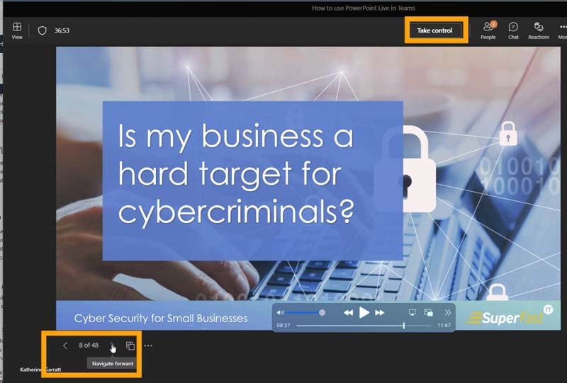 powerpoint live presenter view Navigate slides and Take Control