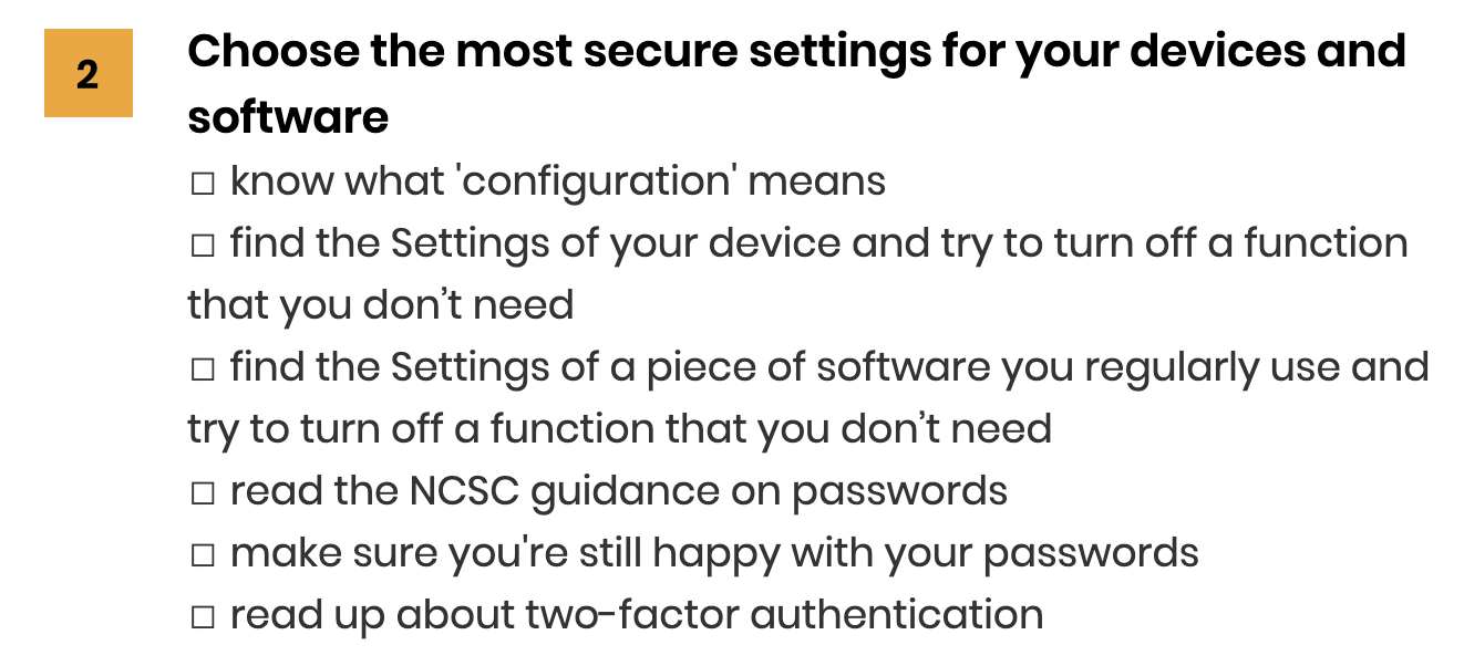Secure settings for your devices and software