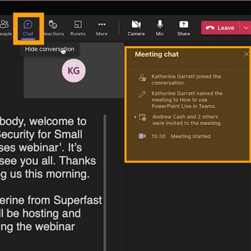 Access Chat in PowerPoint Live